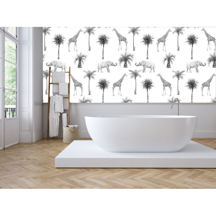 Bay Isle Home Safari Giraffe And Elephant Removable Wallpaper Wayfair